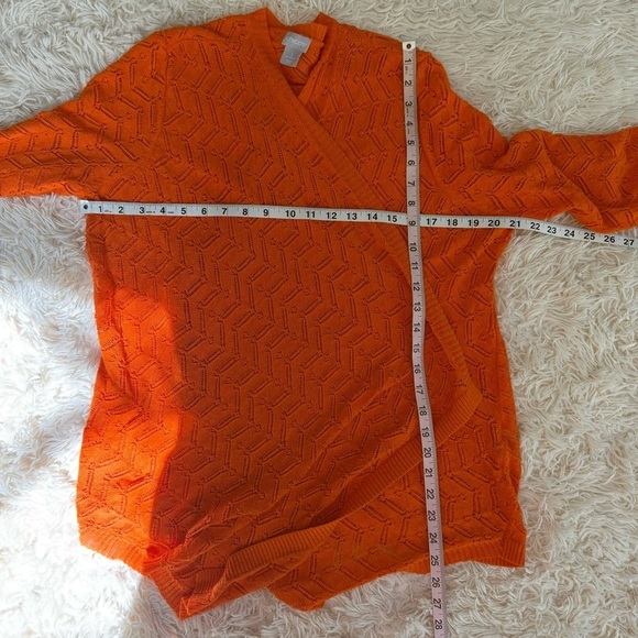 Chico’s Lily open front Cardigan Sweater Long Sleeve Orange open knit SZ 3/XL - Picture 9 of 9